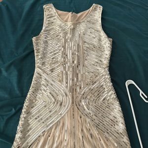 Off White/Tan Sequin Flapper Dress